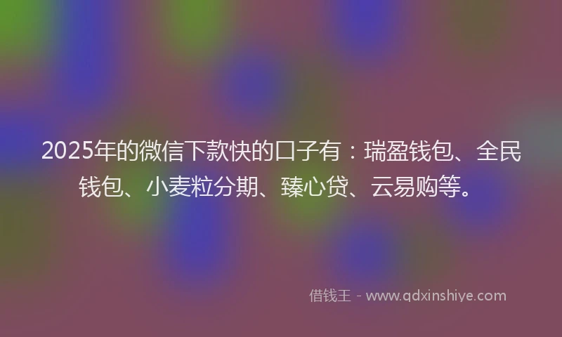 2025年的微信下款快的口子有：瑞盈钱包、全民钱包、小麦粒分期、臻心贷、云易购等。