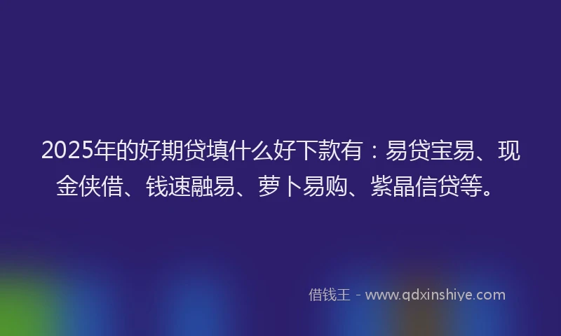 2025年的好期贷填什么好下款有：易贷宝易、现金侠借、钱速融易、萝卜易购、紫晶信贷等。