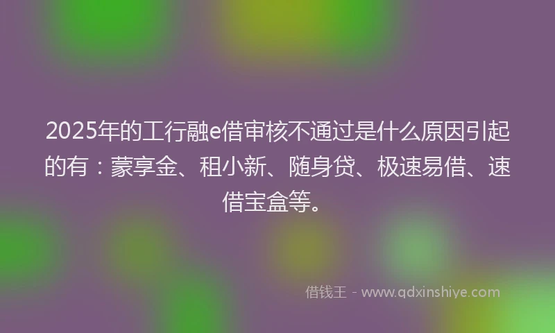 2025年的工行融e借审核不通过是什么原因引起的有：蒙享金、租小新、随身贷、极速易借、速借宝盒等。