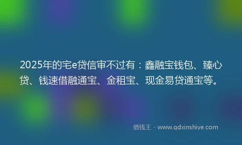 2025年的宅e贷信审不过有：鑫融宝钱包、臻心贷、钱速借融通宝、金租宝、现金易贷通宝等。