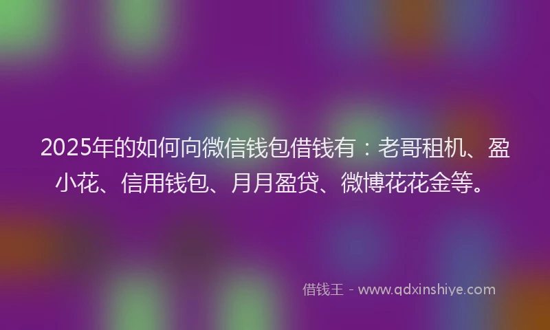 2025年的如何向微信钱包借钱有：老哥租机、盈小花、信用钱包、月月盈贷、微博花花金等。