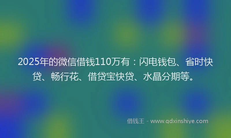 2025年的微信借钱110万有：闪电钱包、省时快贷、畅行花、借贷宝快贷、水晶分期等。