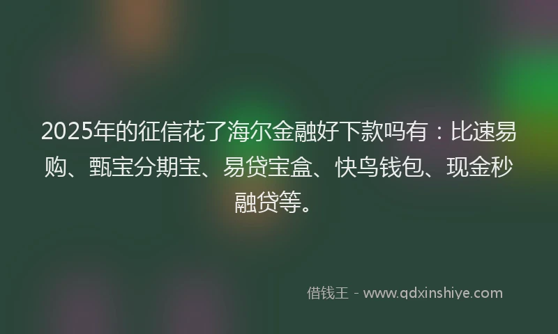 2025年的征信花了海尔金融好下款吗有：比速易购、甄宝分期宝、易贷宝盒、快鸟钱包、现金秒融贷等。