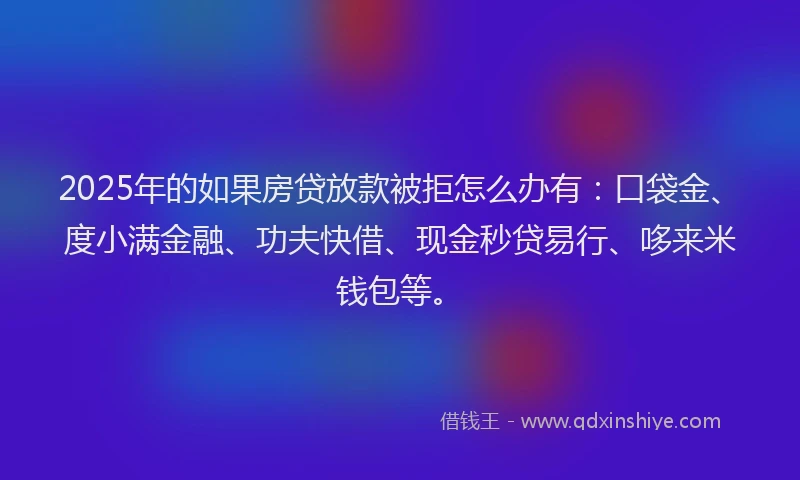 2025年的如果房贷放款被拒怎么办有：口袋金、度小满金融、功夫快借、现金秒贷易行、哆来米钱包等。