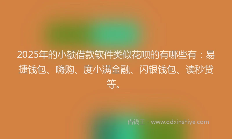 2025年的小额借款软件类似花呗的有哪些有：易捷钱包、嗨购、度小满金融、闪银钱包、读秒贷等。