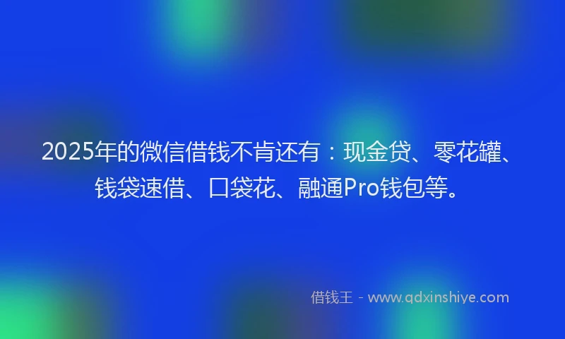 2025年的微信借钱不肯还有：现金贷、零花罐、钱袋速借、口袋花、融通Pro钱包等。