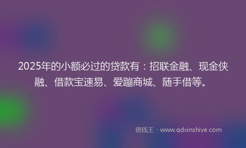 2025年的小额必过的贷款有：招联金融、现金侠融、借款宝速易、爱蹦商城、随手借等。