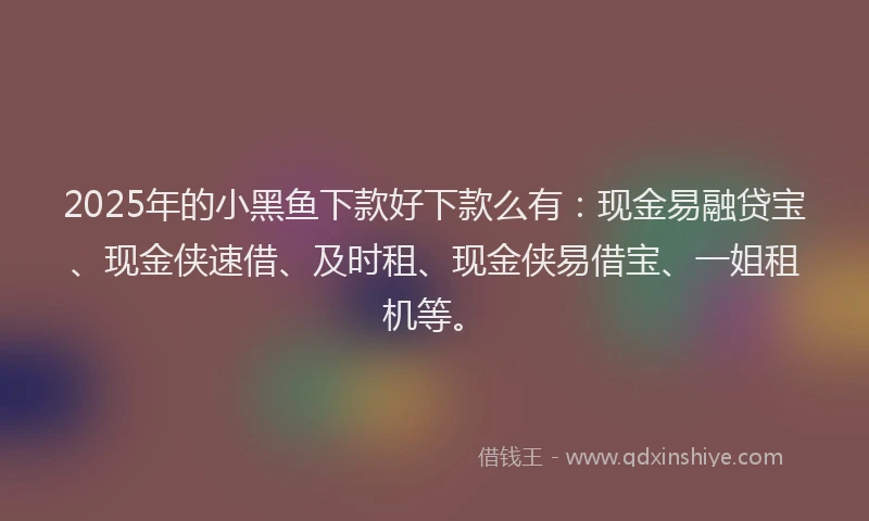 2025年的小黑鱼下款好下款么有：现金易融贷宝、现金侠速借、及时租、现金侠易借宝、一姐租机等。