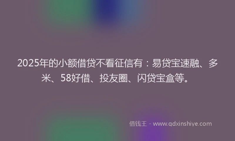 2025年的小额借贷不看征信有：易贷宝速融、多米、58好借、投友圈、闪贷宝盒等。