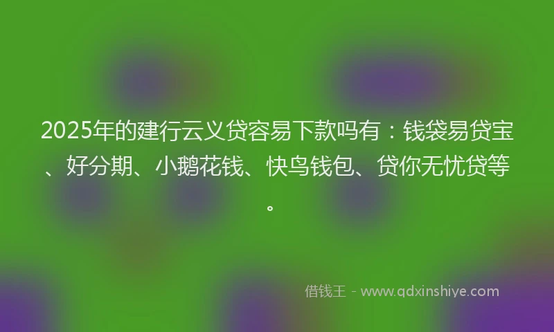 2025年的建行云义贷容易下款吗有：钱袋易贷宝、好分期、小鹅花钱、快鸟钱包、贷你无忧贷等。