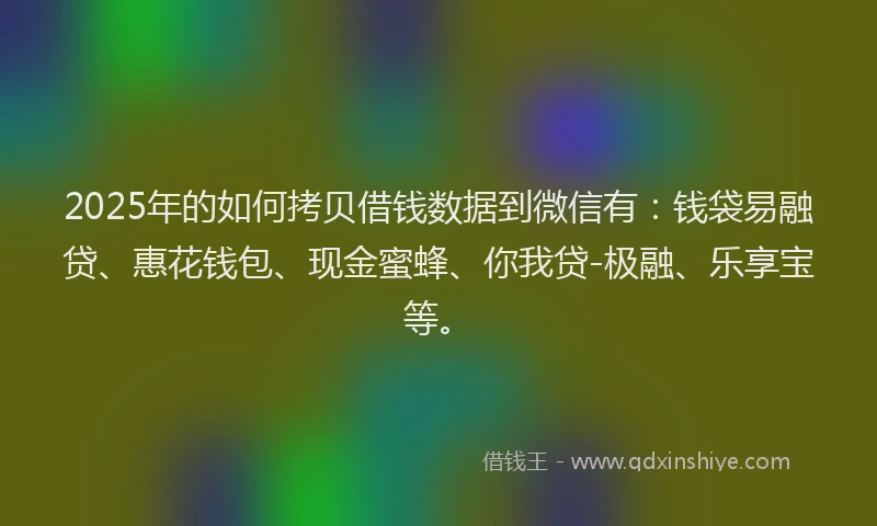 2025年的如何拷贝借钱数据到微信有：钱袋易融贷、惠花钱包、现金蜜蜂、你我贷-极融、乐享宝等。