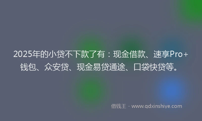 2025年的小贷不下款了有:现金借款、速享Pro+钱包、众安贷、现金易贷通途、口袋快贷等。