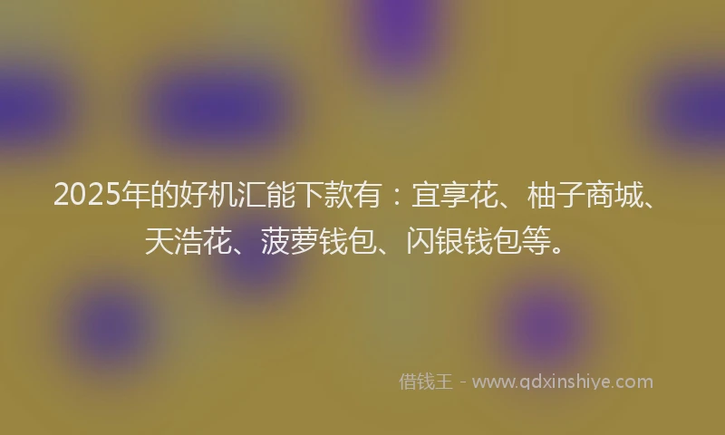 2025年的好机汇能下款有：宜享花、柚子商城、天浩花、菠萝钱包、闪银钱包等。