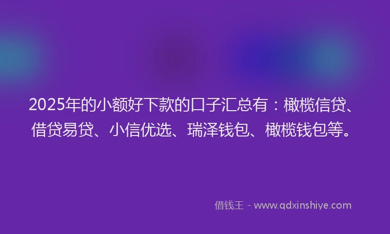 2025年的小额好下款的口子汇总有：橄榄信贷、借贷易贷、小信优选、瑞泽钱包、橄榄钱包等。
