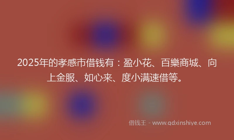 2025年的孝感市借钱有：盈小花、百樂商城、向上金服、如心来、度小满速借等。