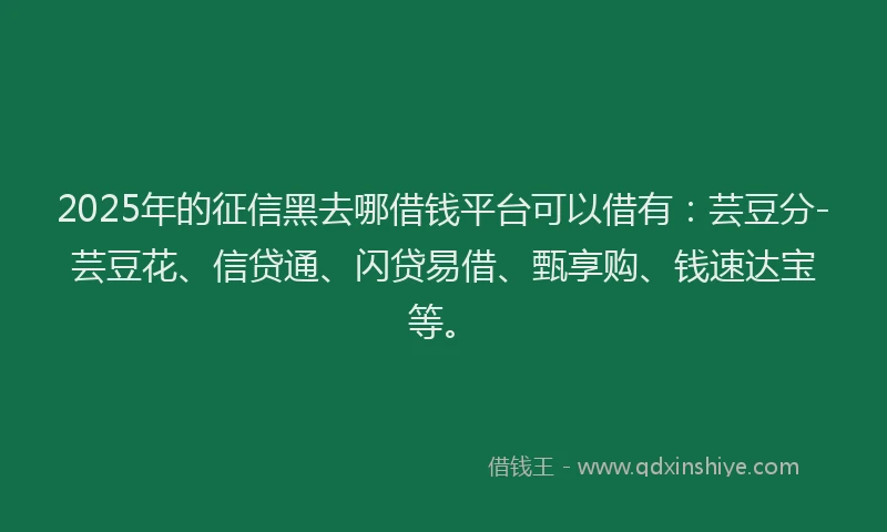 2025年的征信黑去哪借钱平台可以借有：芸豆分-芸豆花、信贷通、闪贷易借、甄享购、钱速达宝等。
