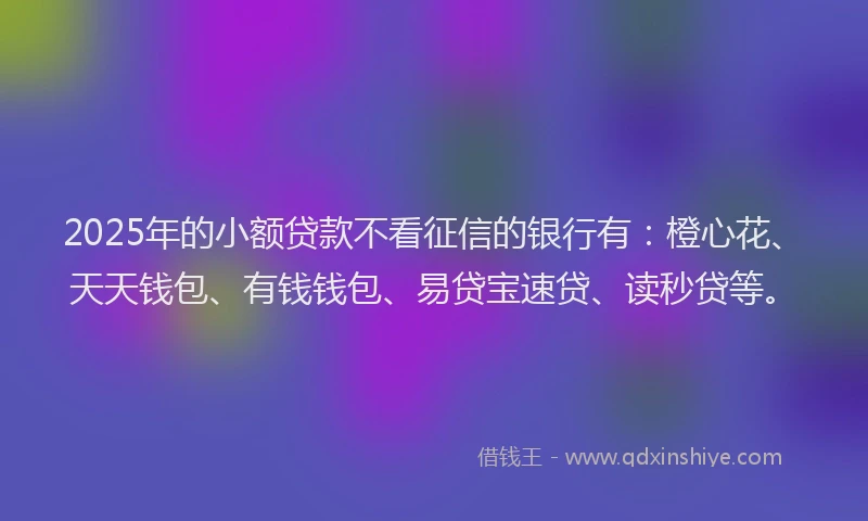 2025年的小额贷款不看征信的银行有：橙心花、天天钱包、有钱钱包、易贷宝速贷、读秒贷等。