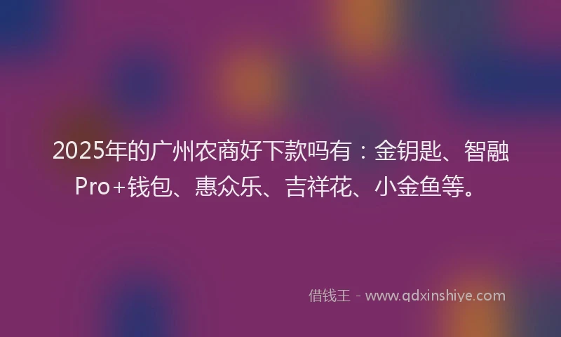 2025年的广州农商好下款吗有：金钥匙、智融Pro+钱包、惠众乐、吉祥花、小金鱼等。