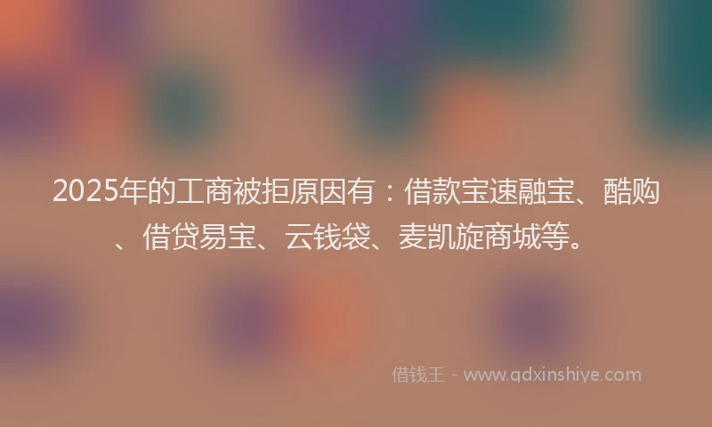 2025年的工商被拒原因有：借款宝速融宝、酷购、借贷易宝、云钱袋、麦凯旋商城等。