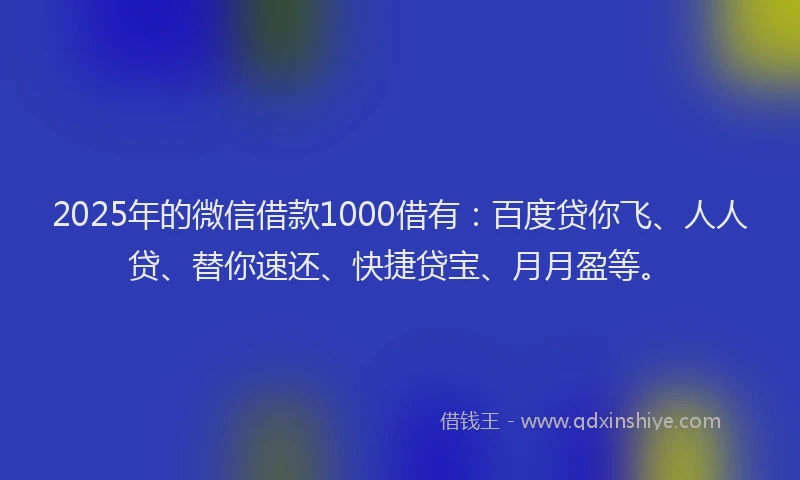 2025年的微信借款1000借有：百度贷你飞、人人贷、替你速还、快捷贷宝、月月盈等。