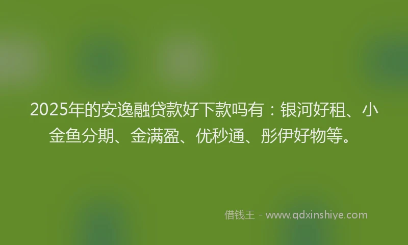 2025年的安逸融贷款好下款吗有：银河好租、小金鱼分期、金满盈、优秒通、彤伊好物等。