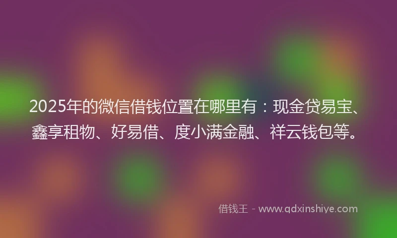 2025年的微信借钱位置在哪里有：现金贷易宝、鑫享租物、好易借、度小满金融、祥云钱包等。