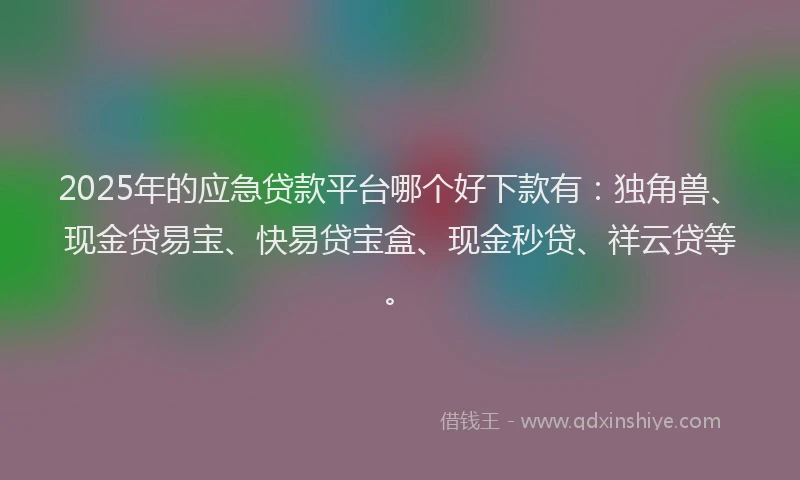 2025年的应急贷款平台哪个好下款有：独角兽、现金贷易宝、快易贷宝盒、现金秒贷、祥云贷等。