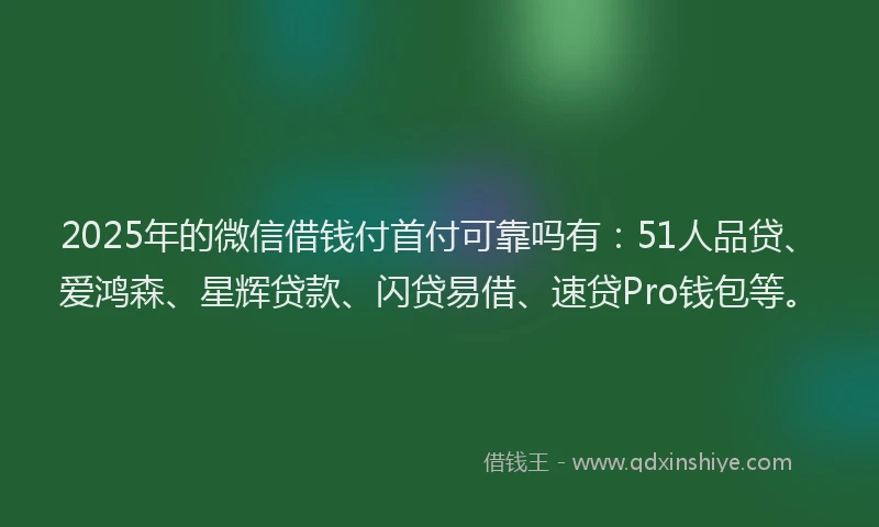 2025年的微信借钱付首付可靠吗有：51人品贷、爱鸿森、星辉贷款、闪贷易借、速贷Pro钱包等。