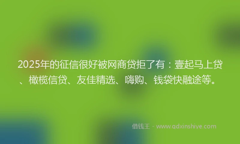 2025年的征信很好被网商贷拒了有：壹起马上贷、橄榄信贷、友佳精选、嗨购、钱袋快融途等。