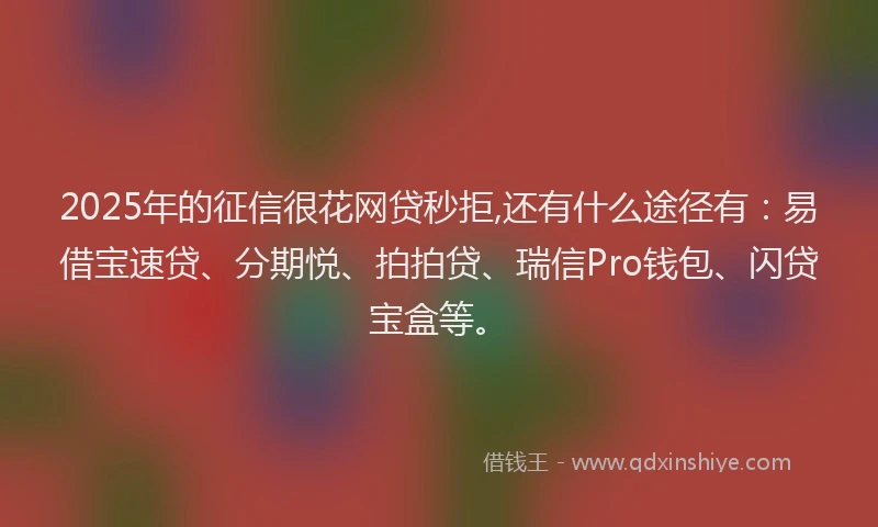 2025年的征信很花网贷秒拒,还有什么途径有：易借宝速贷、分期悦、拍拍贷、瑞信Pro钱包、闪贷宝盒等。