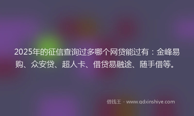 2025年的征信查询过多哪个网贷能过有：金峰易购、众安贷、超人卡、借贷易融途、随手借等。