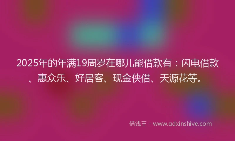 2025年的年满19周岁在哪儿能借款有：闪电借款、惠众乐、好居客、现金侠借、天源花等。