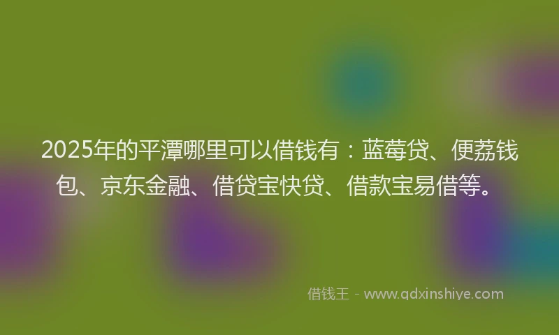 2025年的平潭哪里可以借钱有：蓝莓贷、便荔钱包、京东金融、借贷宝快贷、借款宝易借等。