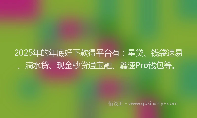 2025年的年底好下款得平台有：星贷、钱袋速易、滴水贷、现金秒贷通宝融、鑫速Pro钱包等。