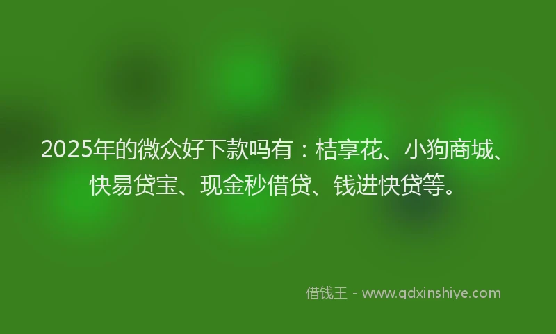 2025年的微众好下款吗有：桔享花、小狗商城、快易贷宝、现金秒借贷、钱进快贷等。