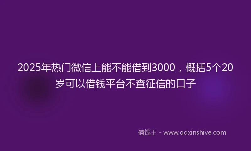 2025年热门微信上能不能借到3000，概括5个20岁可以借钱平台不查征信的口子