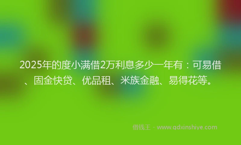 2025年的度小满借2万利息多少一年有：可易借、固金快贷、优品租、米族金融、易得花等。
