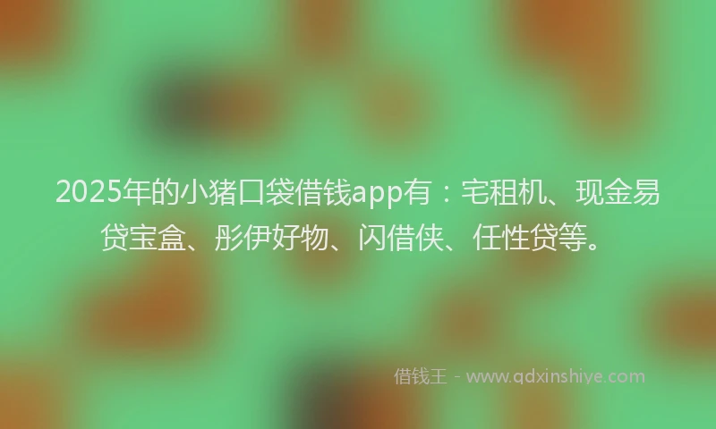 2025年的小猪口袋借钱app有：宅租机、现金易贷宝盒、彤伊好物、闪借侠、任性贷等。