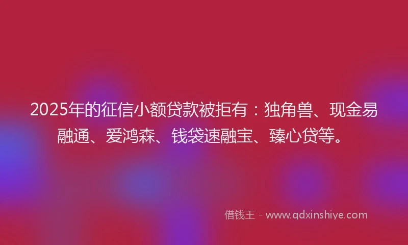 2025年的征信小额贷款被拒有：独角兽、现金易融通、爱鸿森、钱袋速融宝、臻心贷等。