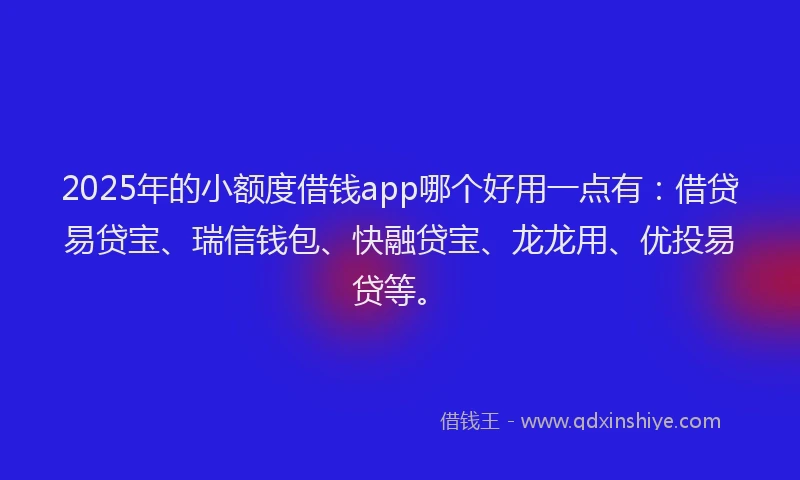 2025年的小额度借钱app哪个好用一点有：借贷易贷宝、瑞信钱包、快融贷宝、龙龙用、优投易贷等。