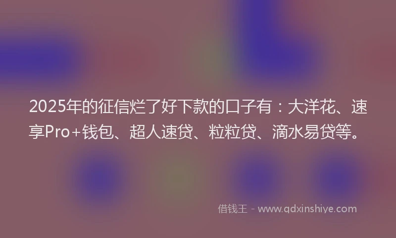 2025年的征信烂了好下款的口子有：大洋花、速享Pro+钱包、超人速贷、粒粒贷、滴水易贷等。