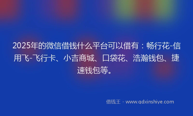 2025年的微信借钱什么平台可以借有：畅行花-信用飞-飞行卡、小吉商城、口袋花、浩瀚钱包、捷速钱包等。