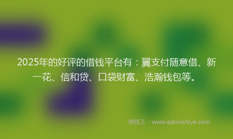 2025年的好评的借钱平台有：翼支付随意借、新一花、信和贷、口袋财富、浩瀚钱包等。