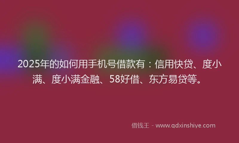 2025年的如何用手机号借款有：信用快贷、度小满、度小满金融、58好借、东方易贷等。