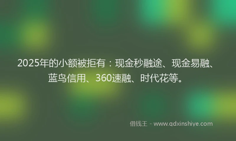 2025年的小额被拒有：现金秒融途、现金易融、蓝鸟信用、360速融、时代花等。