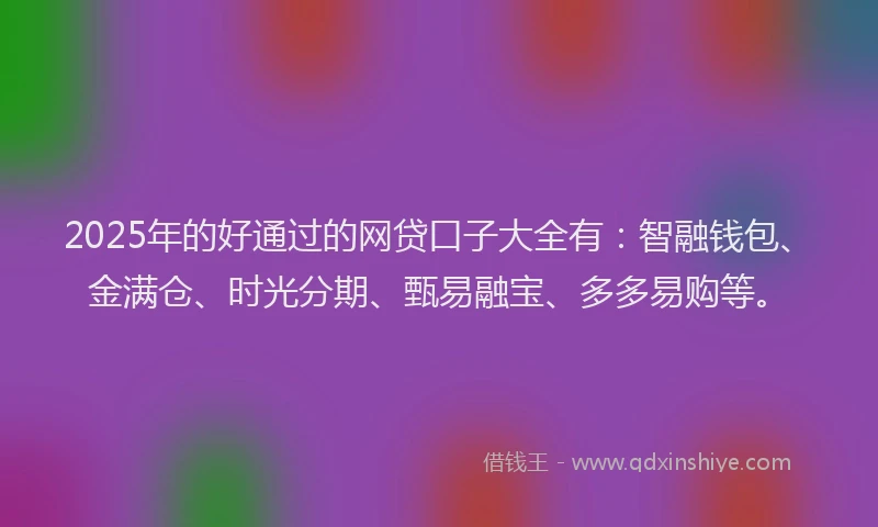 2025年的好通过的网贷口子大全有：智融钱包、金满仓、时光分期、甄易融宝、多多易购等。