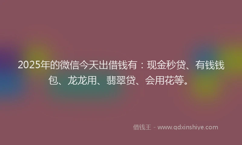2025年的微信今天出借钱有：现金秒贷、有钱钱包、龙龙用、翡翠贷、会用花等。