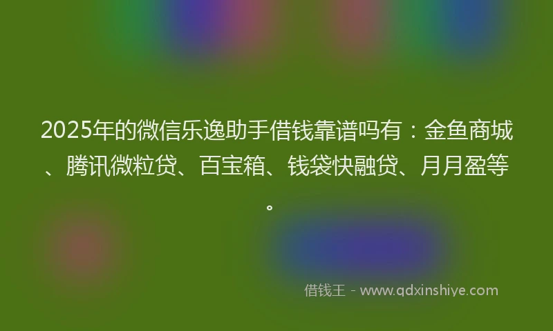 2025年的微信乐逸助手借钱靠谱吗有：金鱼商城、腾讯微粒贷、百宝箱、钱袋快融贷、月月盈等。