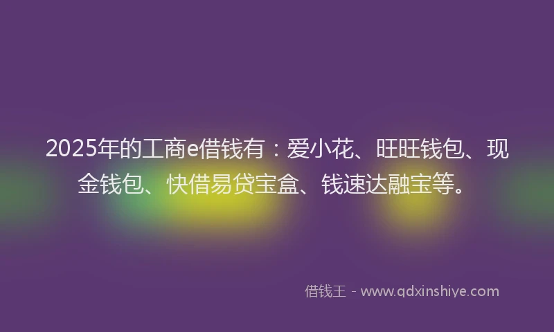 2025年的工商e借钱有：爱小花、旺旺钱包、现金钱包、快借易贷宝盒、钱速达融宝等。