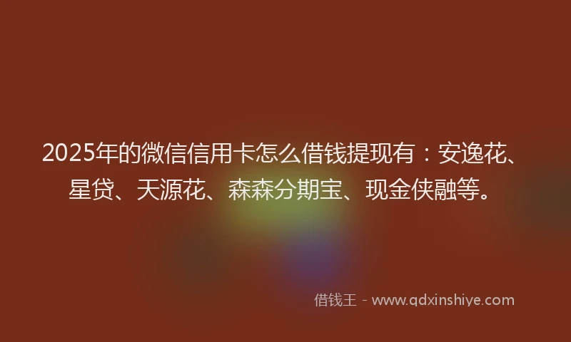 2025年的微信信用卡怎么借钱提现有：安逸花、星贷、天源花、森森分期宝、现金侠融等。
